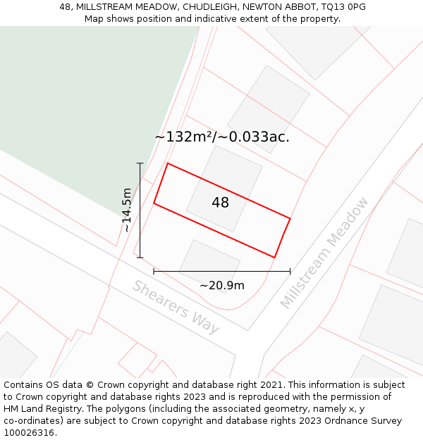 48, MILLSTREAM MEADOW, CHUDLEIGH, NEWTON ABBOT, TQ13 0PG: Plot and title map