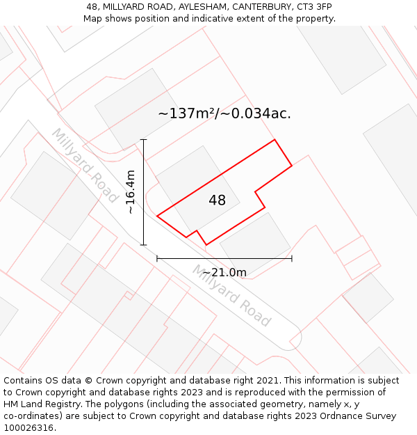 48, MILLYARD ROAD, AYLESHAM, CANTERBURY, CT3 3FP: Plot and title map