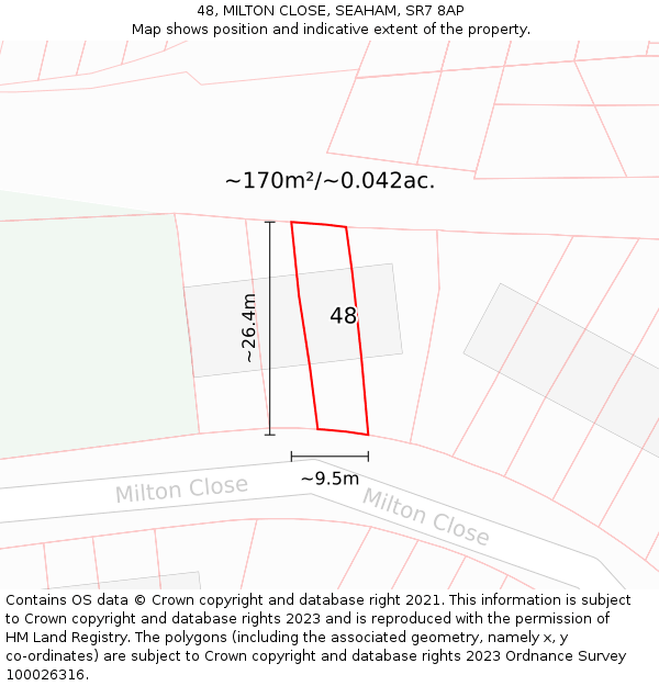 48, MILTON CLOSE, SEAHAM, SR7 8AP: Plot and title map