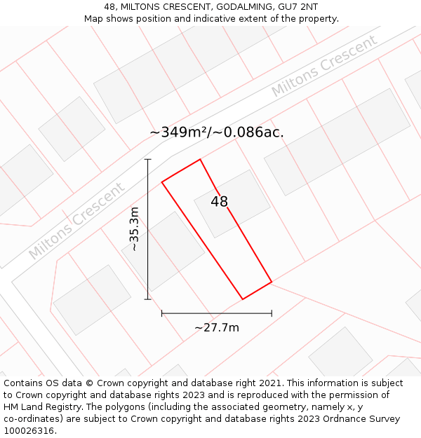 48, MILTONS CRESCENT, GODALMING, GU7 2NT: Plot and title map