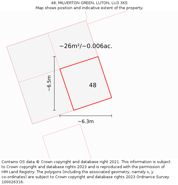 48, MILVERTON GREEN, LUTON, LU3 3XS: Plot and title map