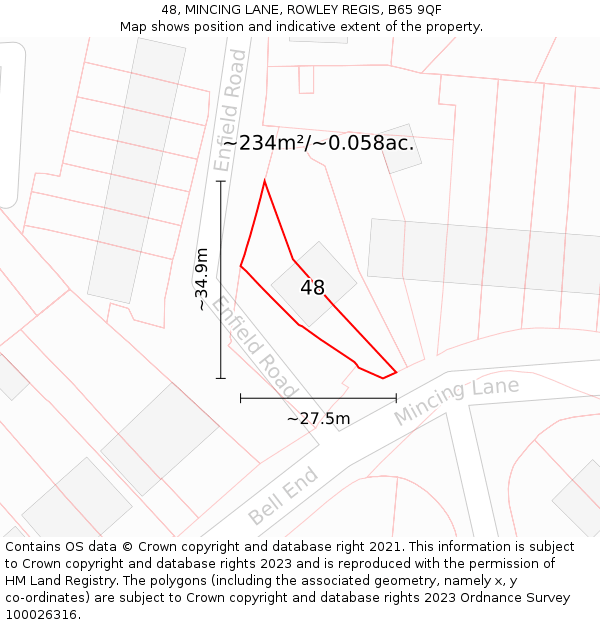 48, MINCING LANE, ROWLEY REGIS, B65 9QF: Plot and title map