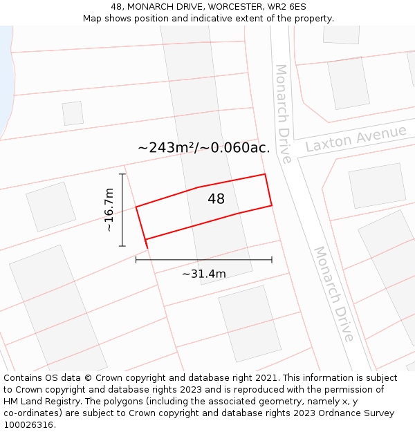48, MONARCH DRIVE, WORCESTER, WR2 6ES: Plot and title map