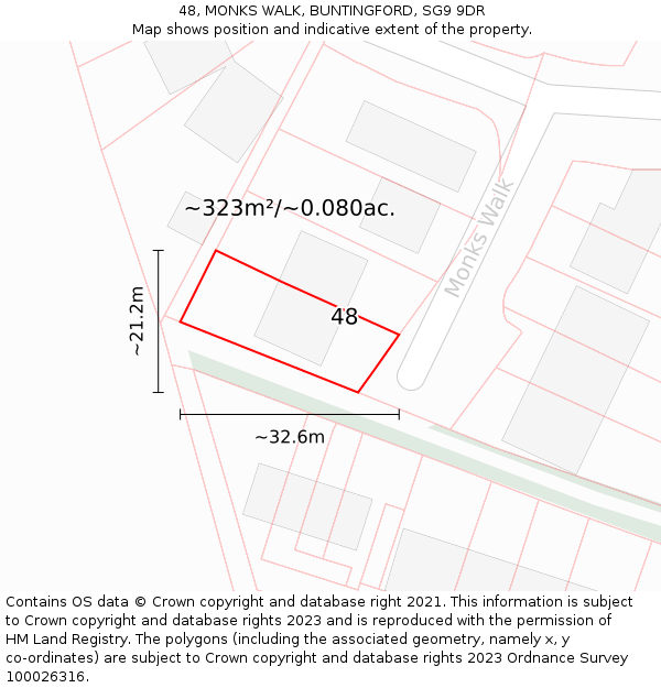 48, MONKS WALK, BUNTINGFORD, SG9 9DR: Plot and title map