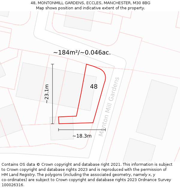 48, MONTONMILL GARDENS, ECCLES, MANCHESTER, M30 8BG: Plot and title map
