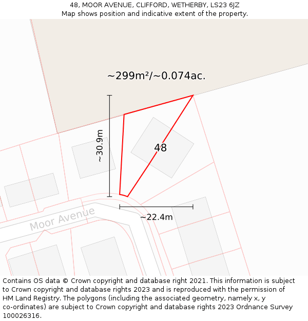 48, MOOR AVENUE, CLIFFORD, WETHERBY, LS23 6JZ: Plot and title map