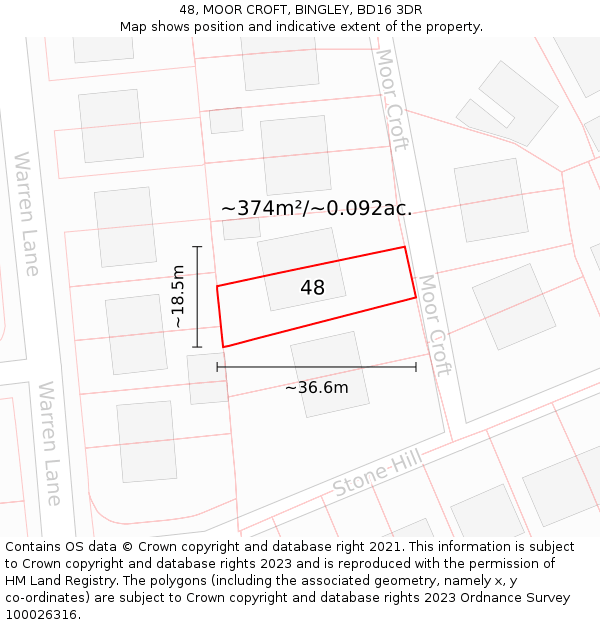 48, MOOR CROFT, BINGLEY, BD16 3DR: Plot and title map