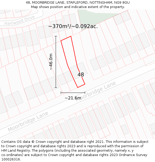 48, MOORBRIDGE LANE, STAPLEFORD, NOTTINGHAM, NG9 8GU: Plot and title map