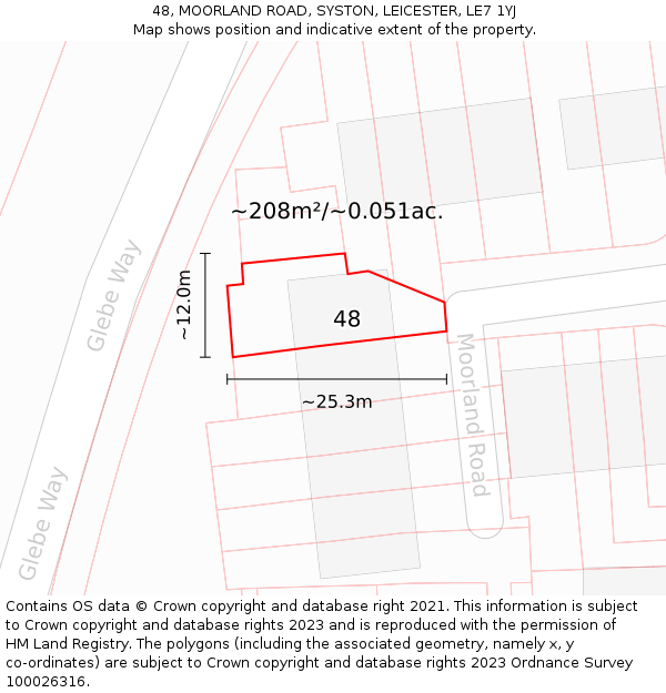 48, MOORLAND ROAD, SYSTON, LEICESTER, LE7 1YJ: Plot and title map