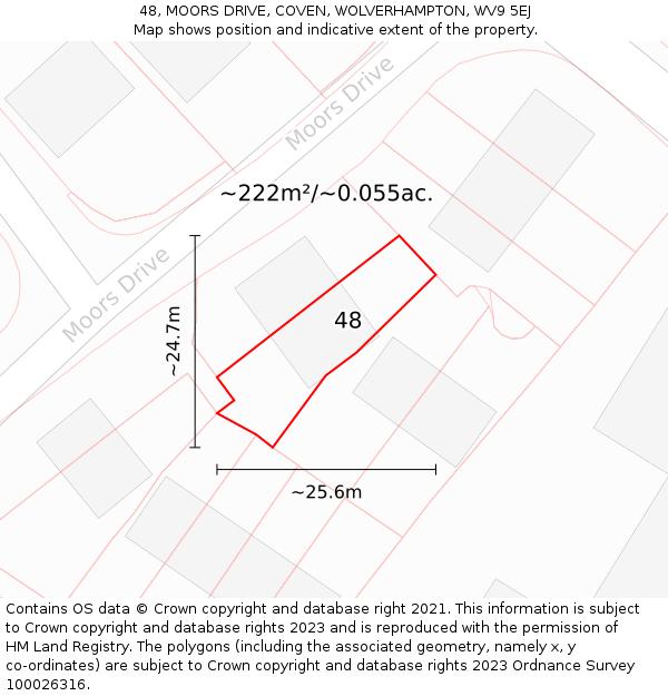 48, MOORS DRIVE, COVEN, WOLVERHAMPTON, WV9 5EJ: Plot and title map