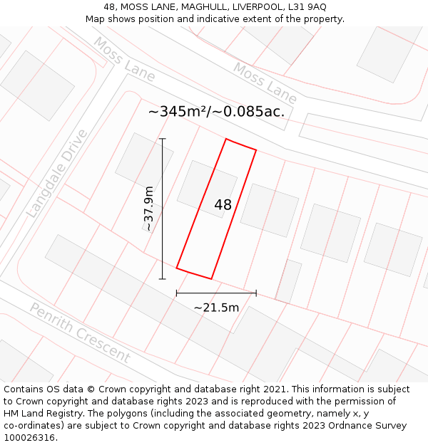48, MOSS LANE, MAGHULL, LIVERPOOL, L31 9AQ: Plot and title map