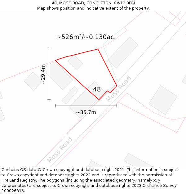 48, MOSS ROAD, CONGLETON, CW12 3BN: Plot and title map