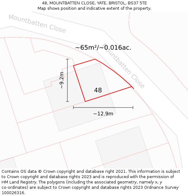 48, MOUNTBATTEN CLOSE, YATE, BRISTOL, BS37 5TE: Plot and title map