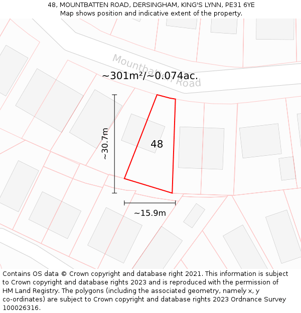 48, MOUNTBATTEN ROAD, DERSINGHAM, KING'S LYNN, PE31 6YE: Plot and title map