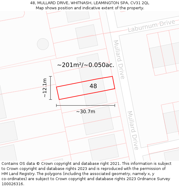 48, MULLARD DRIVE, WHITNASH, LEAMINGTON SPA, CV31 2QL: Plot and title map
