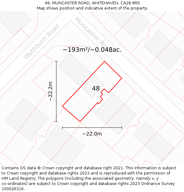 48, MUNCASTER ROAD, WHITEHAVEN, CA28 8RS: Plot and title map