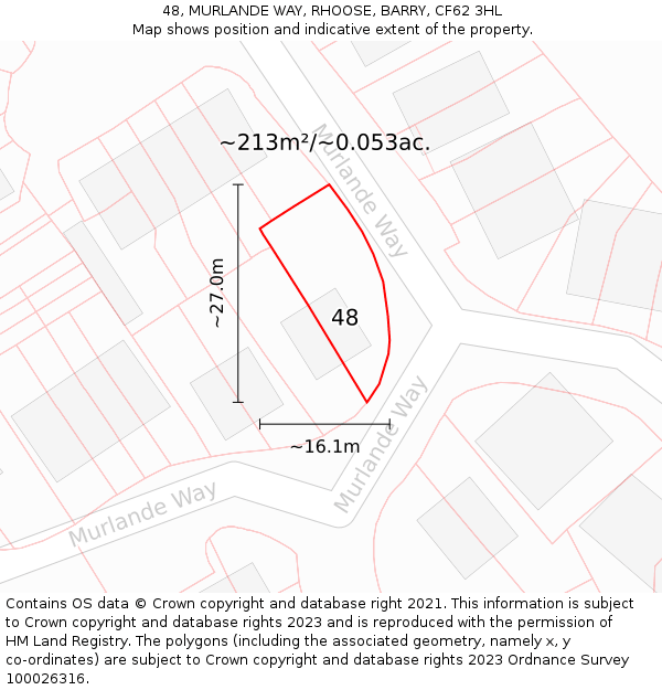 48, MURLANDE WAY, RHOOSE, BARRY, CF62 3HL: Plot and title map