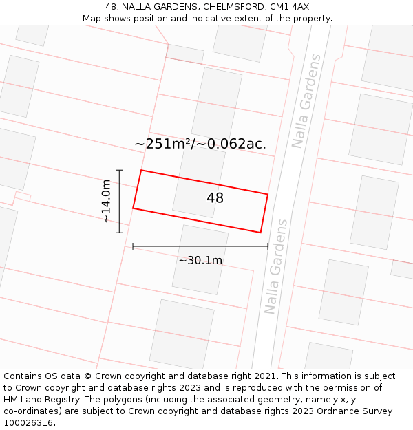 48, NALLA GARDENS, CHELMSFORD, CM1 4AX: Plot and title map