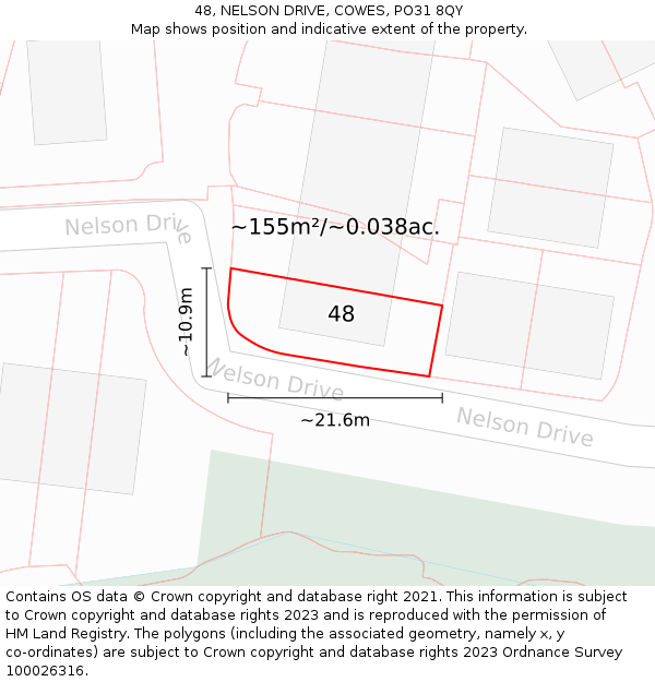48, NELSON DRIVE, COWES, PO31 8QY: Plot and title map