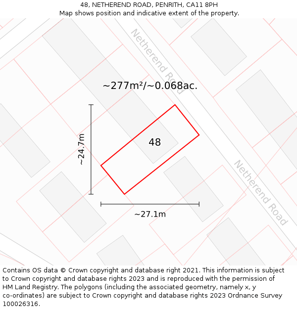 48, NETHEREND ROAD, PENRITH, CA11 8PH: Plot and title map