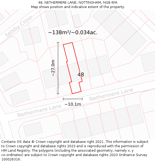 48, NETHERMERE LANE, NOTTINGHAM, NG8 6FA: Plot and title map