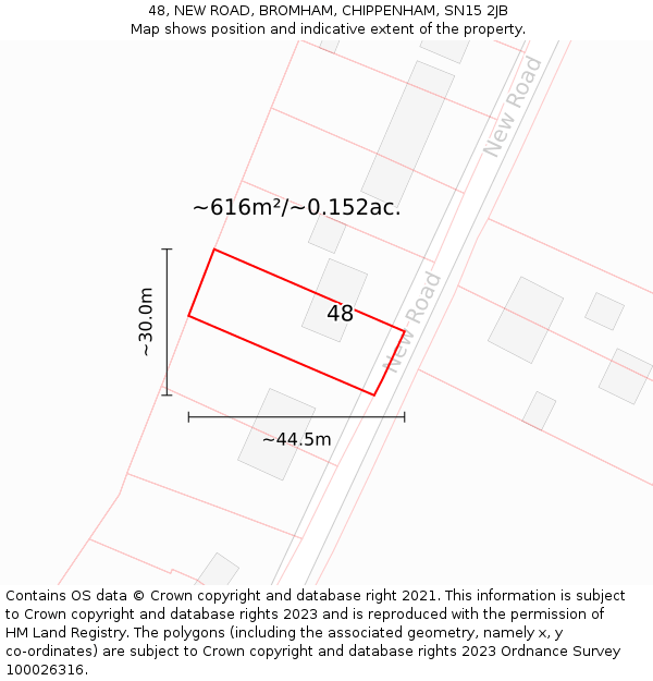 48, NEW ROAD, BROMHAM, CHIPPENHAM, SN15 2JB: Plot and title map