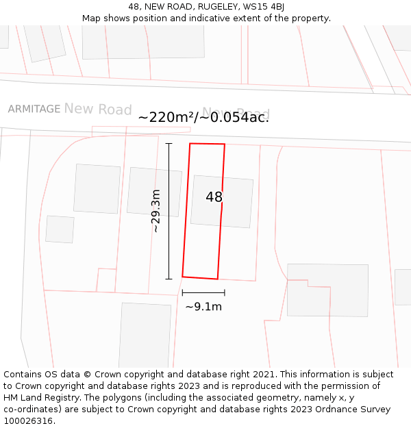 48, NEW ROAD, RUGELEY, WS15 4BJ: Plot and title map