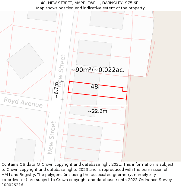 48, NEW STREET, MAPPLEWELL, BARNSLEY, S75 6EL: Plot and title map