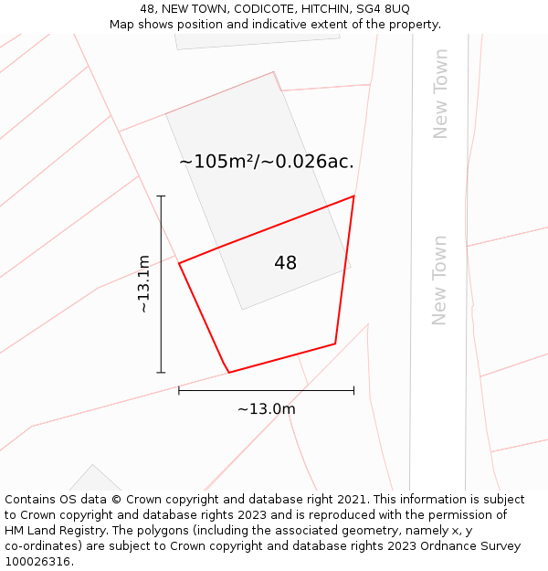 48, NEW TOWN, CODICOTE, HITCHIN, SG4 8UQ: Plot and title map