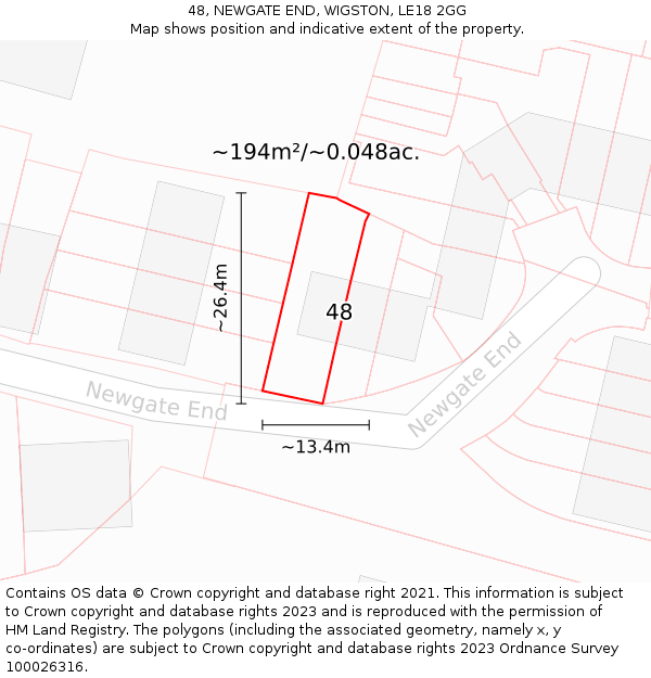 48, NEWGATE END, WIGSTON, LE18 2GG: Plot and title map