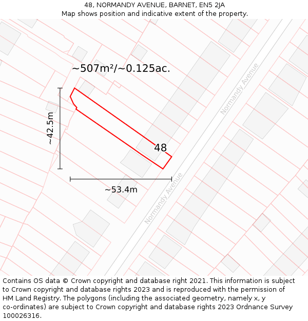 48, NORMANDY AVENUE, BARNET, EN5 2JA: Plot and title map