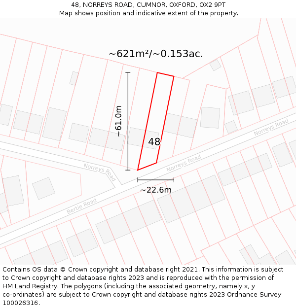 48, NORREYS ROAD, CUMNOR, OXFORD, OX2 9PT: Plot and title map