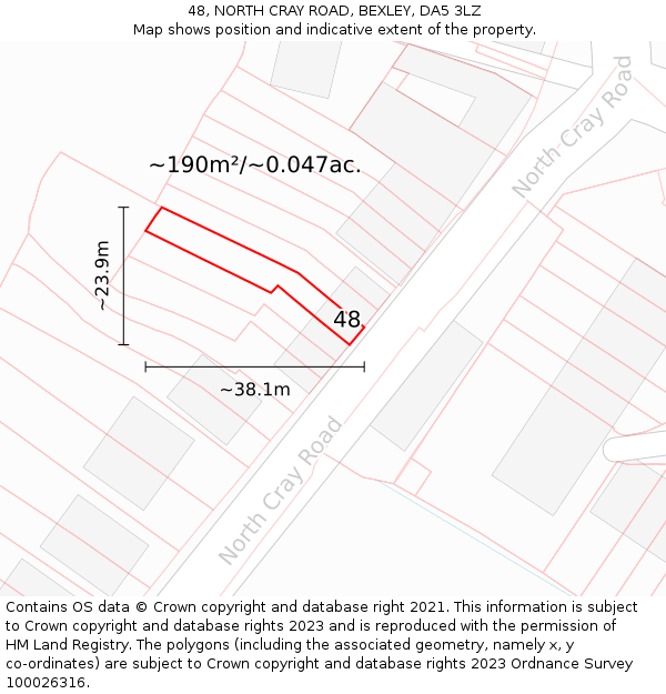 48, NORTH CRAY ROAD, BEXLEY, DA5 3LZ: Plot and title map