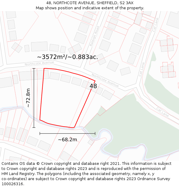 48, NORTHCOTE AVENUE, SHEFFIELD, S2 3AX: Plot and title map