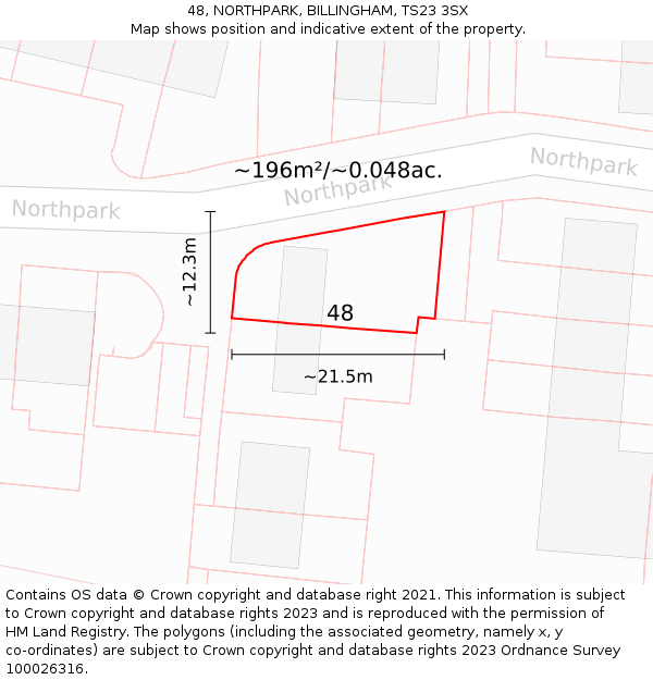 48, NORTHPARK, BILLINGHAM, TS23 3SX: Plot and title map