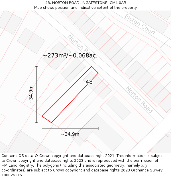 48, NORTON ROAD, INGATESTONE, CM4 0AB: Plot and title map