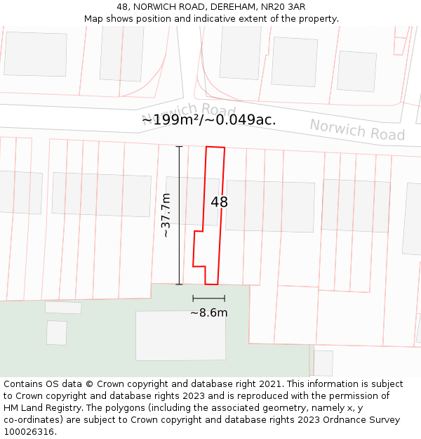 48, NORWICH ROAD, DEREHAM, NR20 3AR: Plot and title map