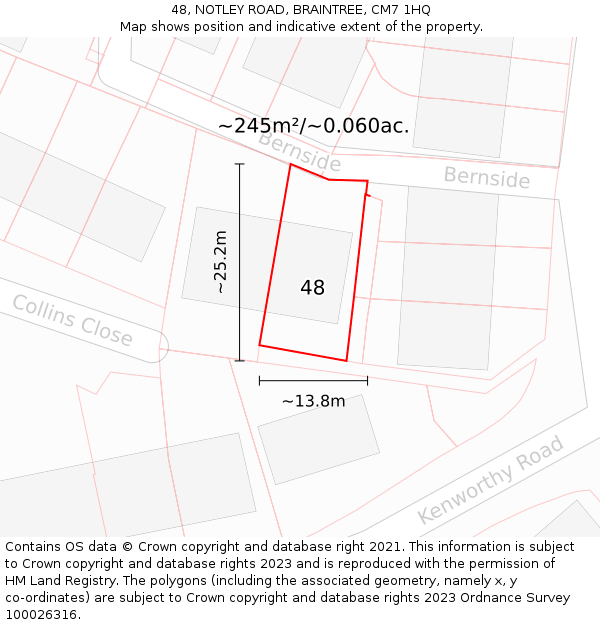 48, NOTLEY ROAD, BRAINTREE, CM7 1HQ: Plot and title map