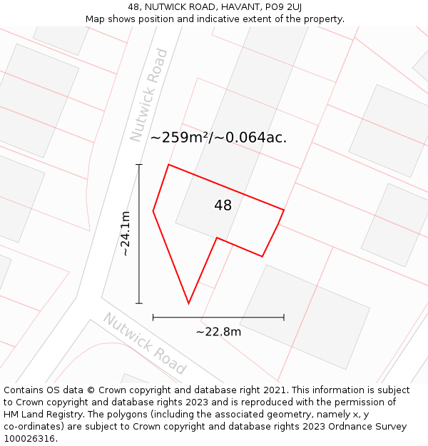 48, NUTWICK ROAD, HAVANT, PO9 2UJ: Plot and title map