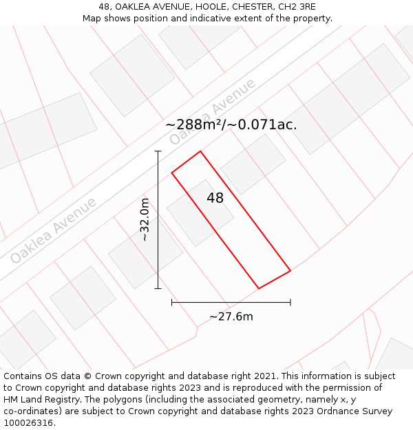 48, OAKLEA AVENUE, HOOLE, CHESTER, CH2 3RE: Plot and title map