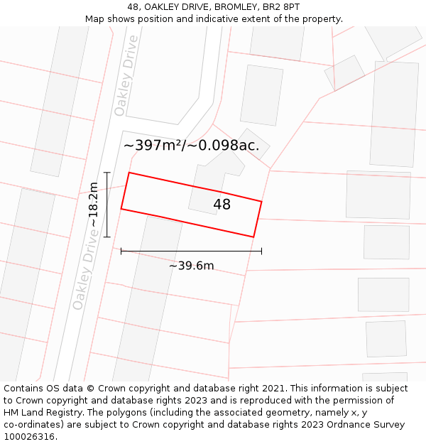 48, OAKLEY DRIVE, BROMLEY, BR2 8PT: Plot and title map