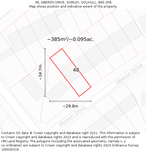 48, OBERON DRIVE, SHIRLEY, SOLIHULL, B90 2PB: Plot and title map