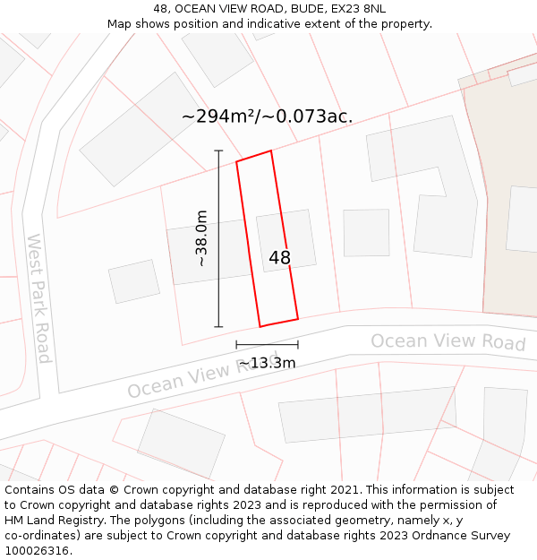 48, OCEAN VIEW ROAD, BUDE, EX23 8NL: Plot and title map