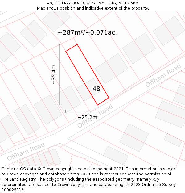 48, OFFHAM ROAD, WEST MALLING, ME19 6RA: Plot and title map