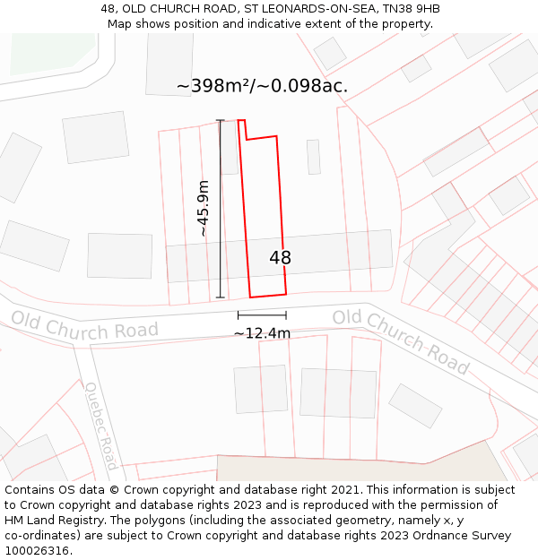48, OLD CHURCH ROAD, ST LEONARDS-ON-SEA, TN38 9HB: Plot and title map