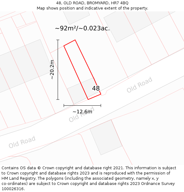48, OLD ROAD, BROMYARD, HR7 4BQ: Plot and title map