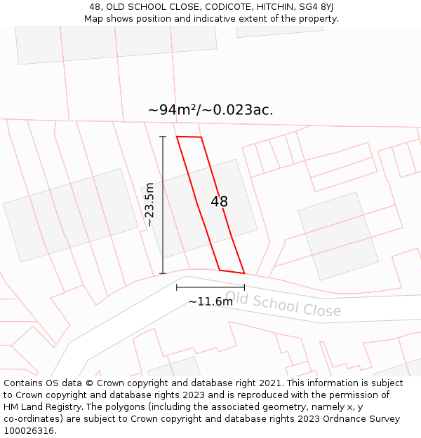48, OLD SCHOOL CLOSE, CODICOTE, HITCHIN, SG4 8YJ: Plot and title map