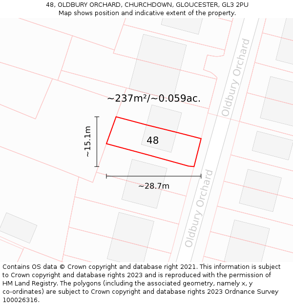 48, OLDBURY ORCHARD, CHURCHDOWN, GLOUCESTER, GL3 2PU: Plot and title map