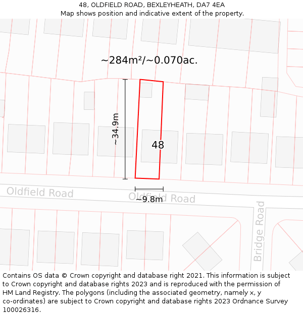 48, OLDFIELD ROAD, BEXLEYHEATH, DA7 4EA: Plot and title map