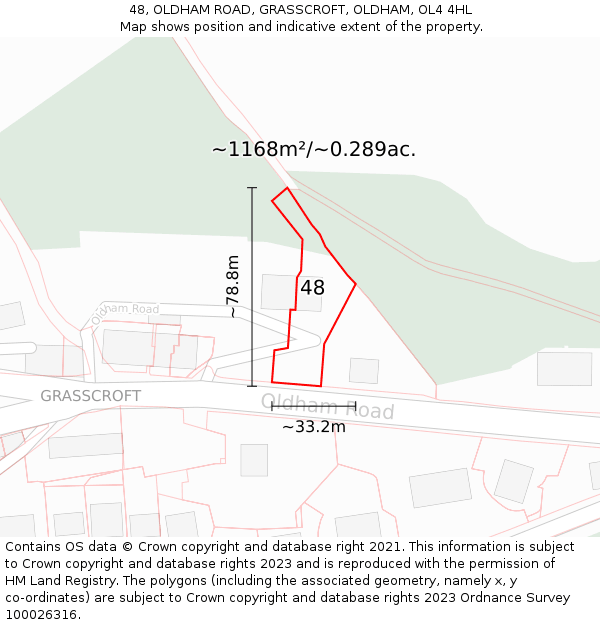 48, OLDHAM ROAD, GRASSCROFT, OLDHAM, OL4 4HL: Plot and title map